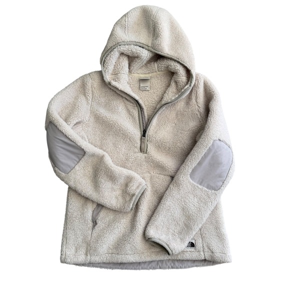 The North Face Tops - The North Face Womens Campshire Sherpa Fleece Quarter Zip Hoodie White Small P